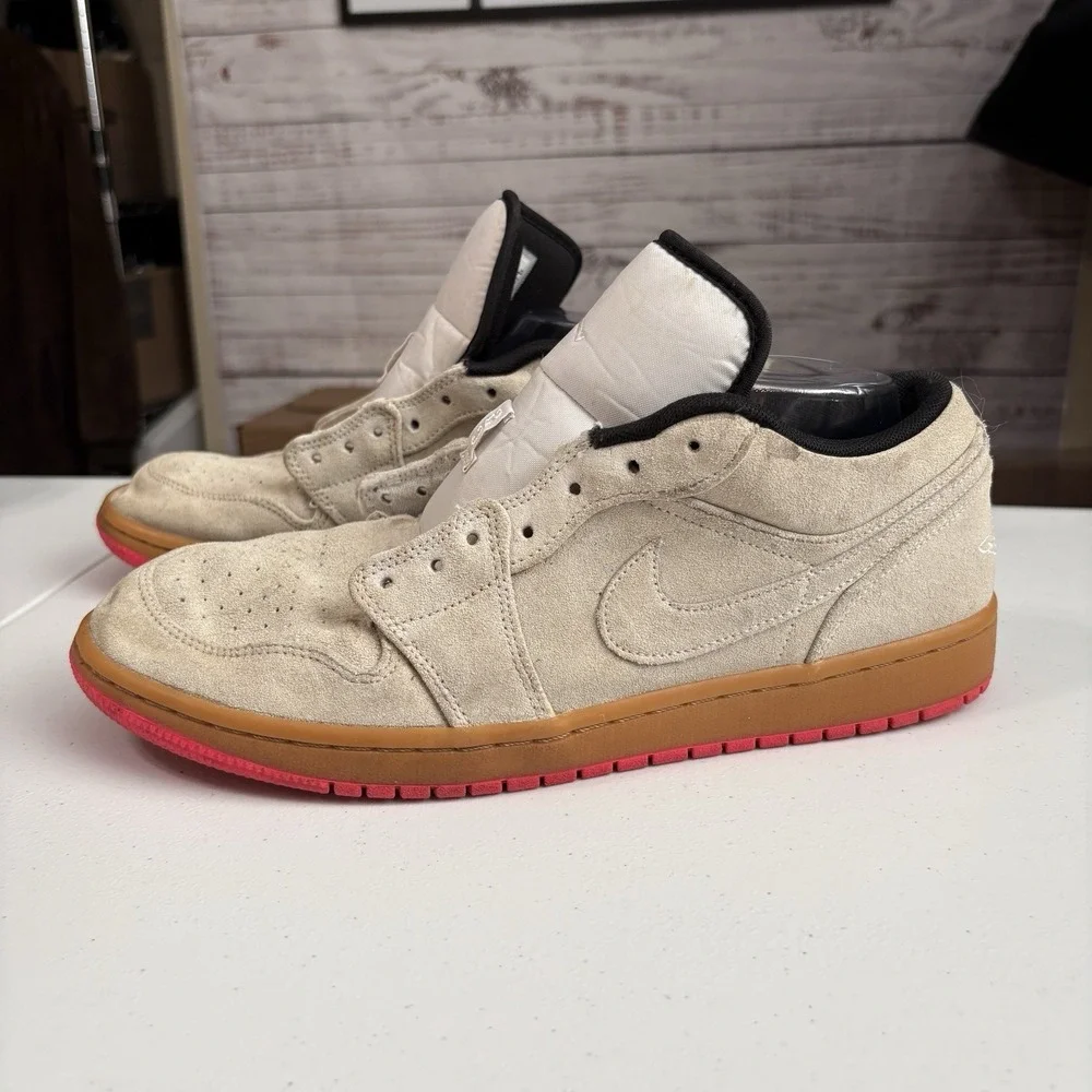 Nike Air Jordan 1 Low White Gum Hyper Pink Men's Size 11 Suede - No Laces